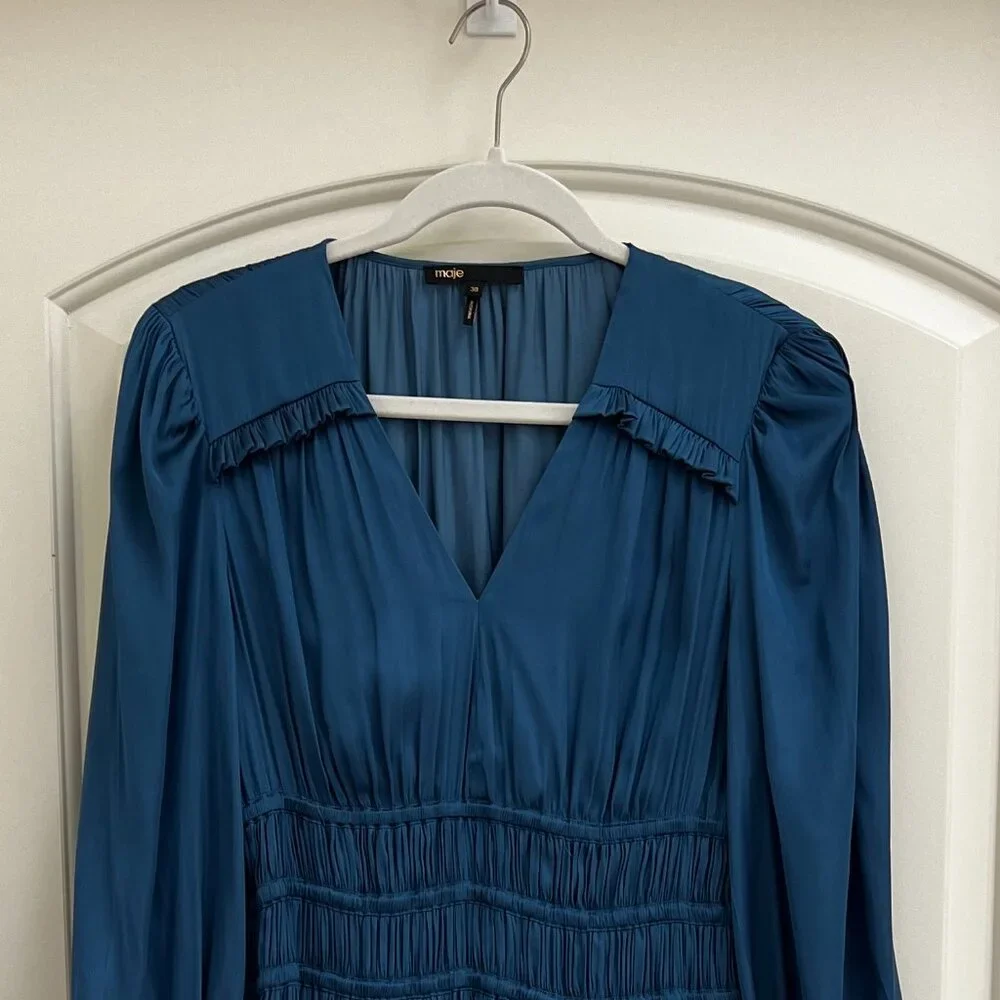 ***NEW*** MAJE Midi dress in ruffled satin - Picture 2 of 6